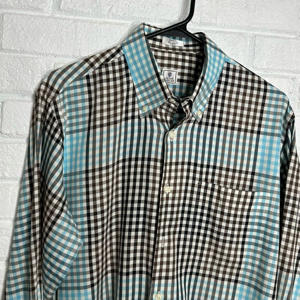 Peter Millar Men's‎ Long Sleeve Button Down Cotton Blue Plaid size Medium - Picture 2 of 4
